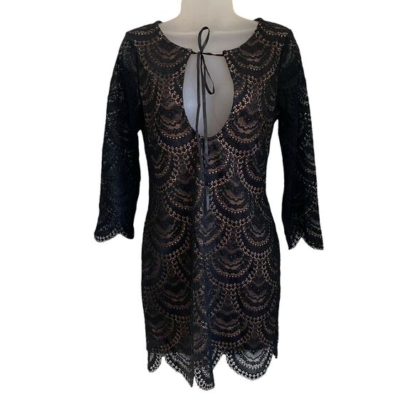 For Love And Lemons Small Dress Rosalita Black Lace Mini Keyhole NWT - Picture 1 of 11